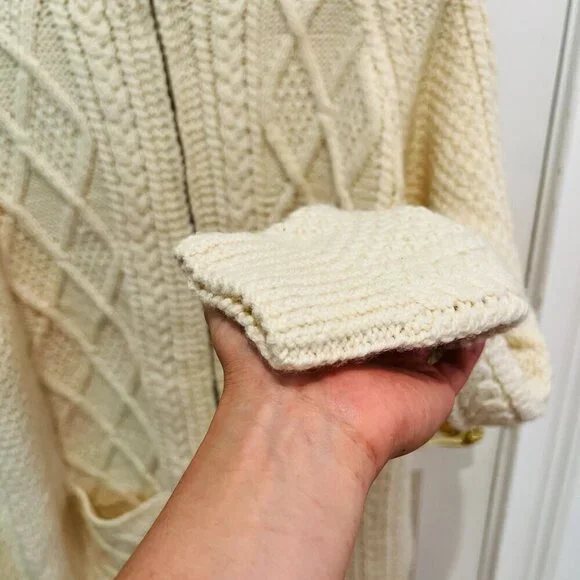 Carraig Donn Zip Up Sweater Cream Aran Cable Knit Fisherman Wool Ireland Heavy - Picture 3 of 16